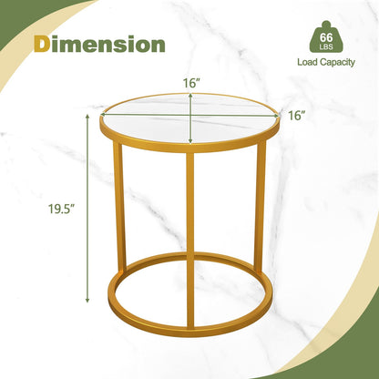 Marble Top Round Side Table 16-Inch End Table with Golden Metal Frame-2 Pieces, Golden End & Side Tables   at Gallery Canada