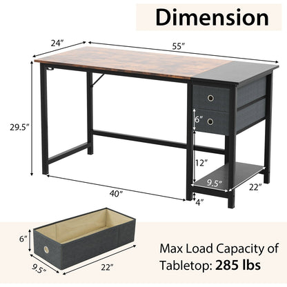 48/55-Inch Home Office Desk with 2 Drawers Hanging Hook-55 Inch, Brown Computer Desks   at Gallery Canada