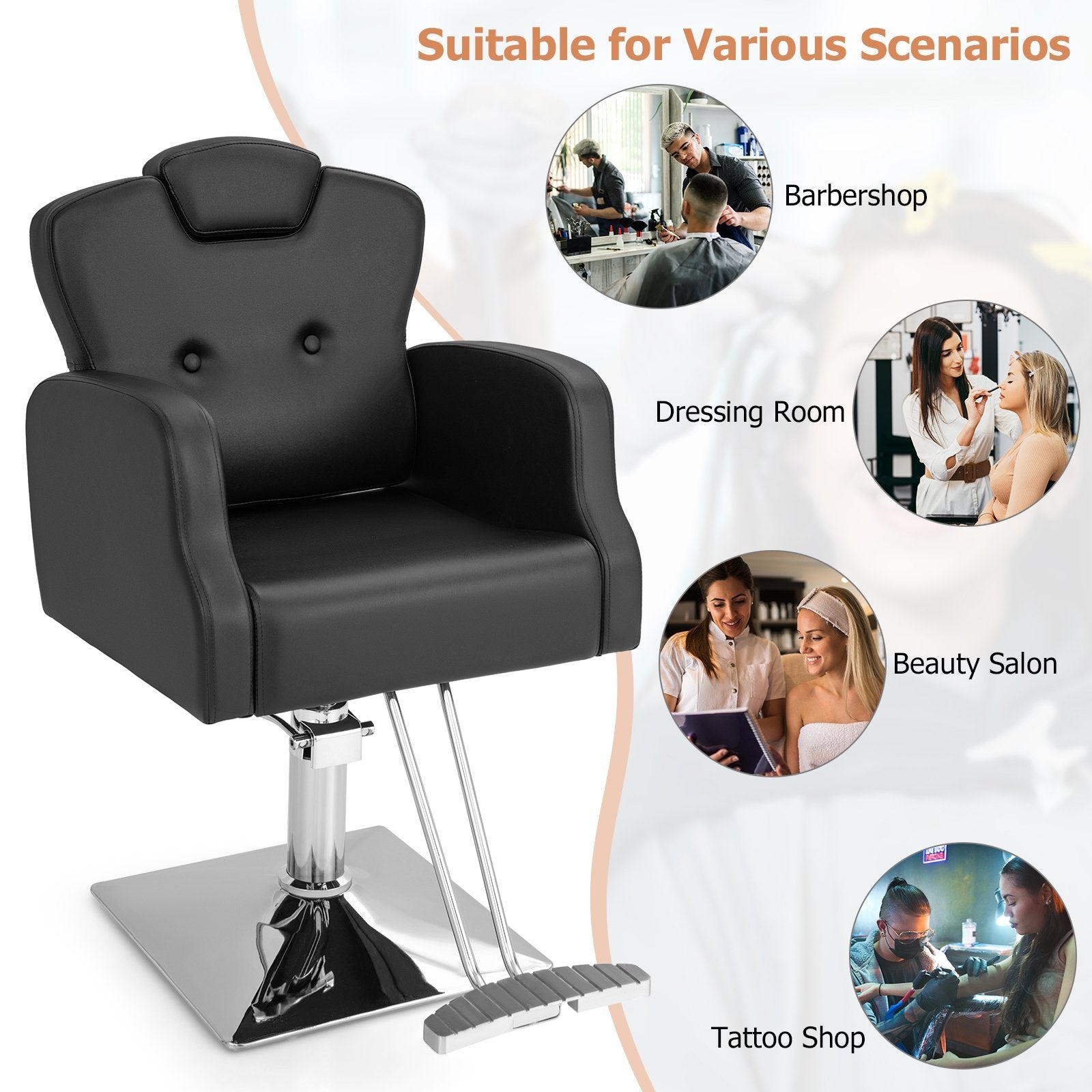 Heavy Duty Salon Chair with 360 Degrees Swivel, Black - Gallery Canada