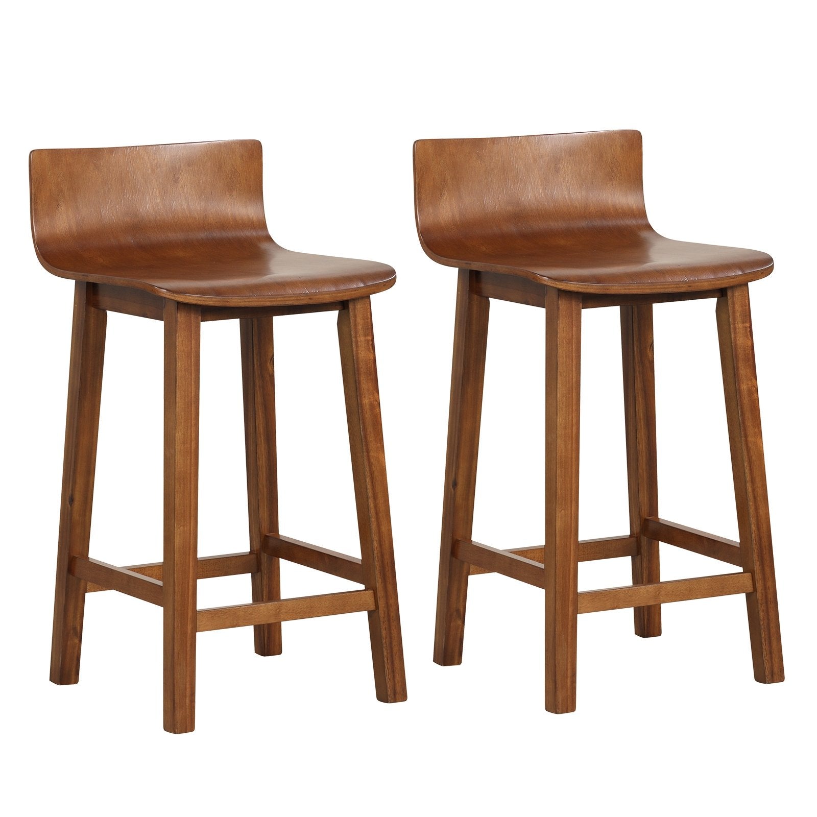 Wood Bar Stools Set of 2 with Solid Back and Seat, Brown Bar Stools   at Gallery Canada