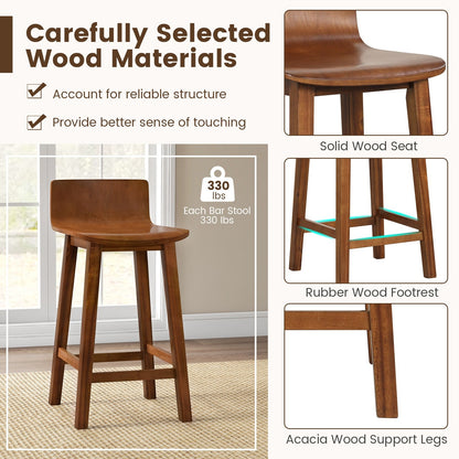 Wood Bar Stools Set of 2 with Solid Back and Seat, Brown Bar Stools   at Gallery Canada