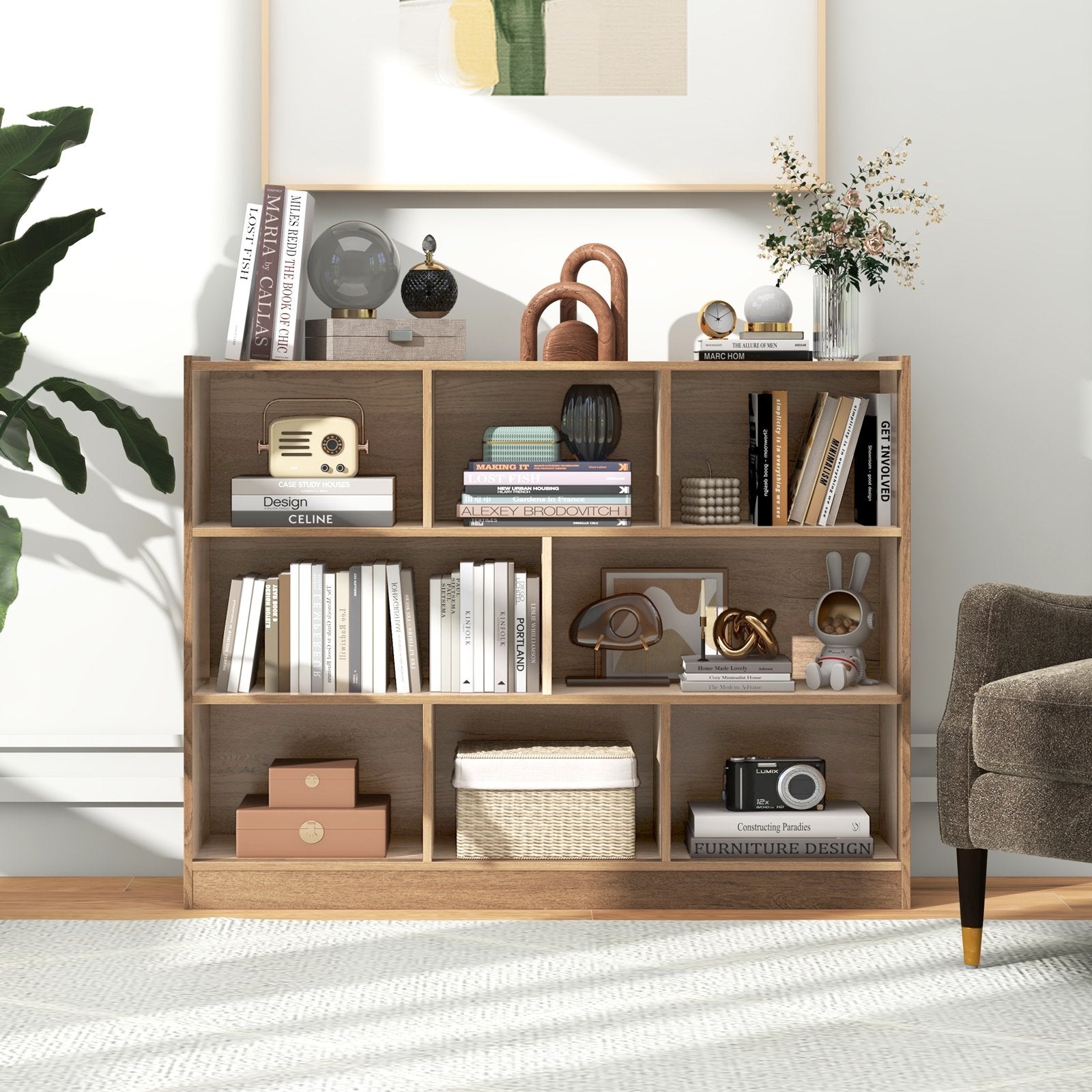 3-Tier Open Bookcase 8-Cube Floor Standing Storage Shelves, Natural Bookcases   at Gallery Canada