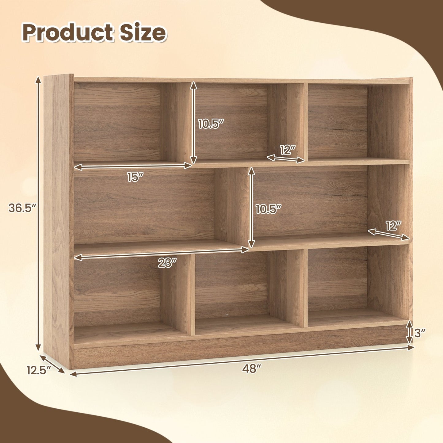 3-Tier Open Bookcase 8-Cube Floor Standing Storage Shelves, Natural Bookcases   at Gallery Canada