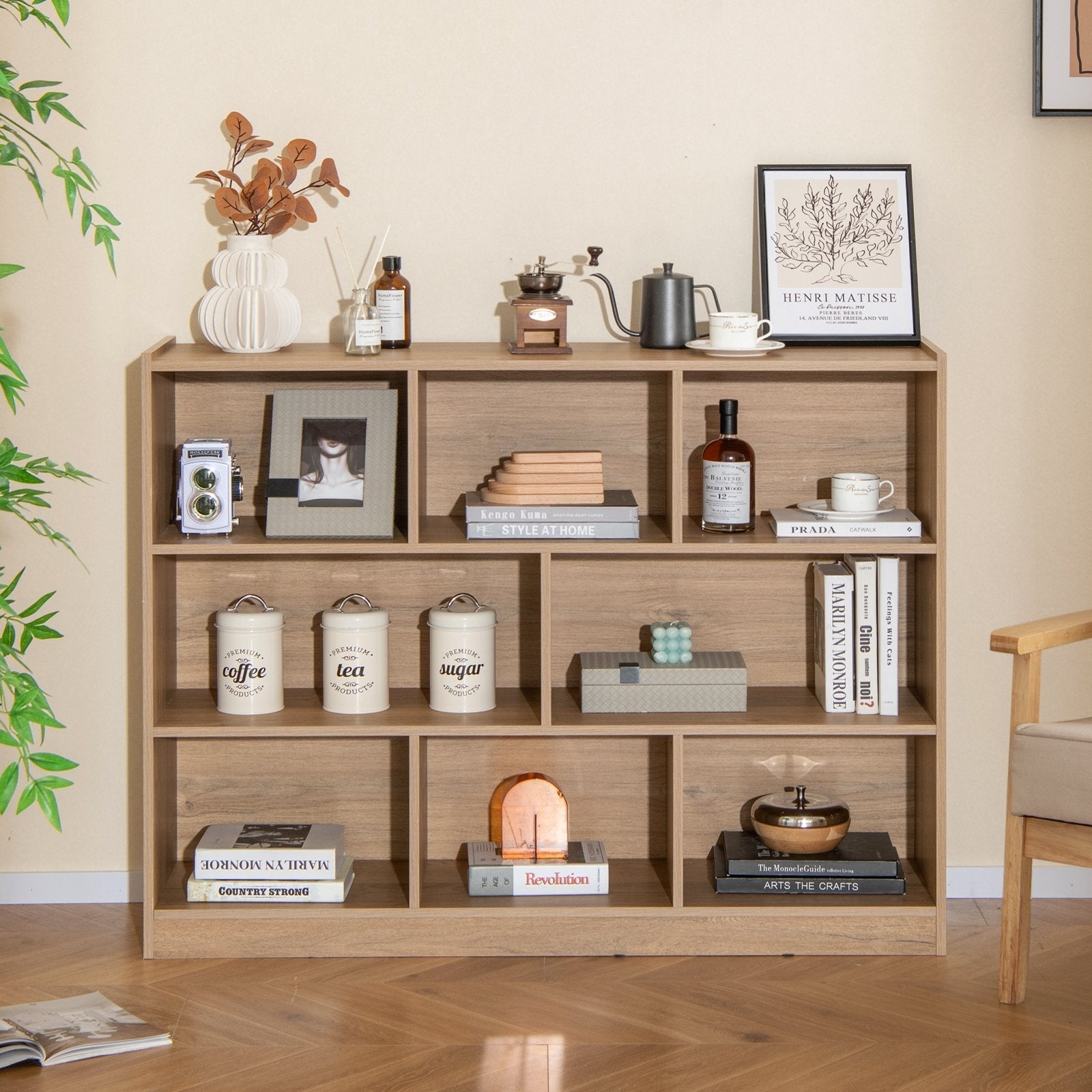 3-Tier Open Bookcase 8-Cube Floor Standing Storage Shelves, Natural Bookcases   at Gallery Canada