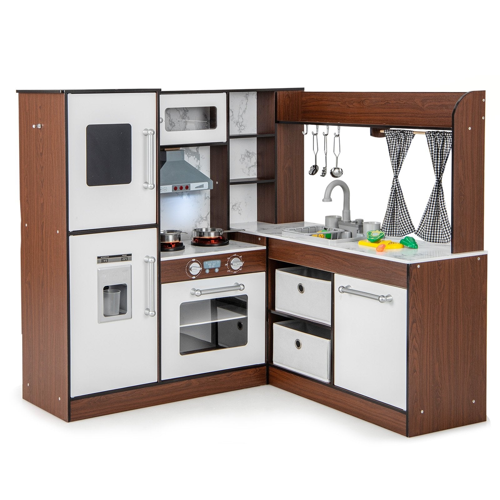 Wooden Corner Play Kitchen with Water Circulation System and Lights, Brown Play Kitchen Sets   at Gallery Canada