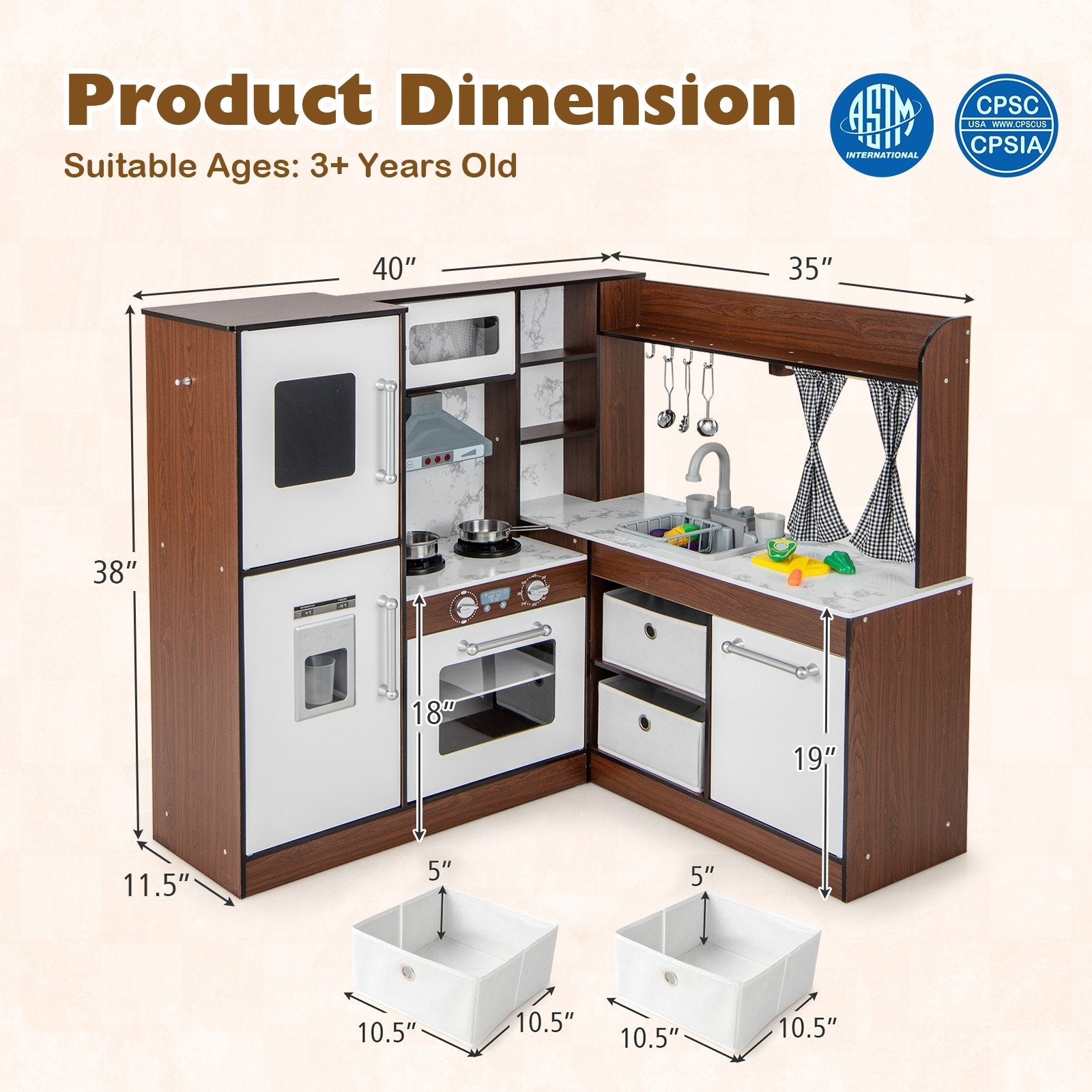 Wooden Corner Play Kitchen with Water Circulation System and Lights, Brown Play Kitchen Sets   at Gallery Canada