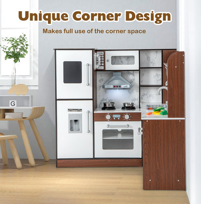 Wooden Corner Play Kitchen with Water Circulation System and Lights, Brown Play Kitchen Sets   at Gallery Canada