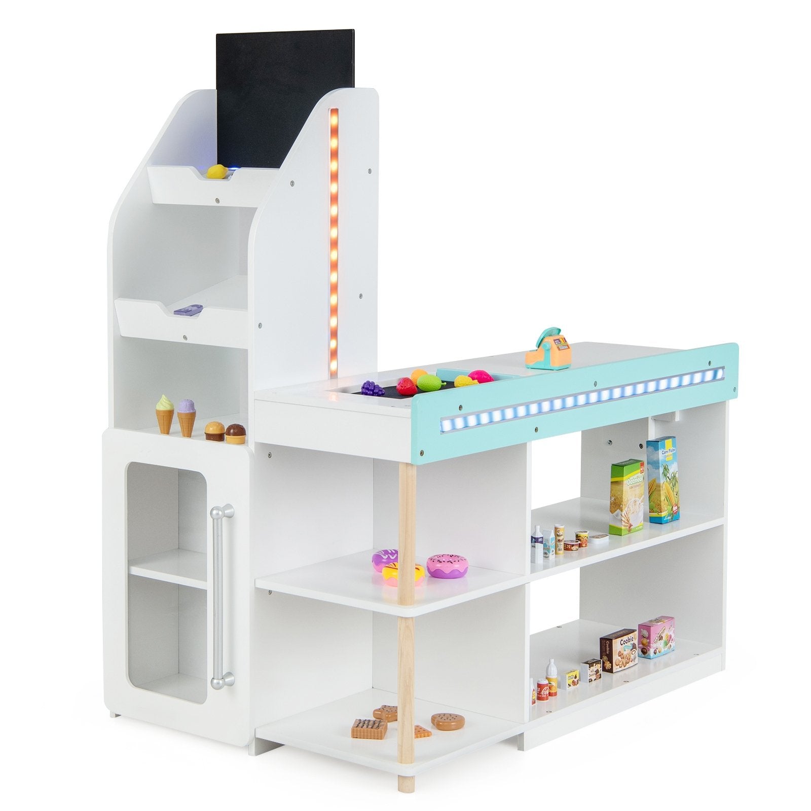 Wooden Kids Supermarket Playset with Cash Register and Shopping Cart, White Pretend Toys   at Gallery Canada