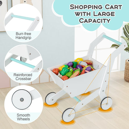 Wooden Kids Supermarket Playset with Cash Register and Shopping Cart, White Pretend Toys   at Gallery Canada