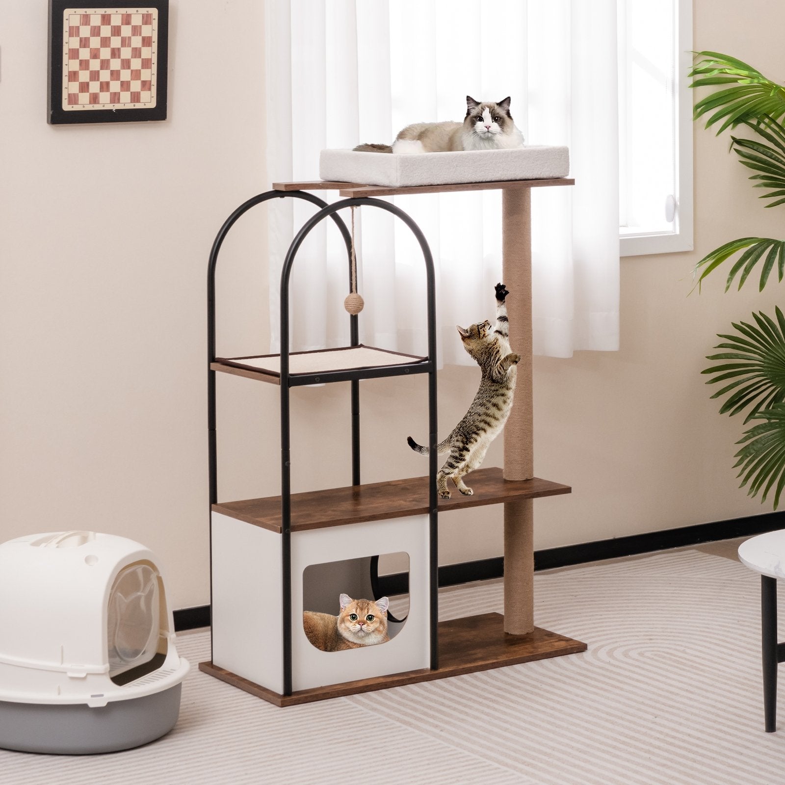 47 Inch Tall Cat Tree Tower Top Perch Cat Bed with Metal Frame, White Cat Trees Condos & Scratchers   at Gallery Canada