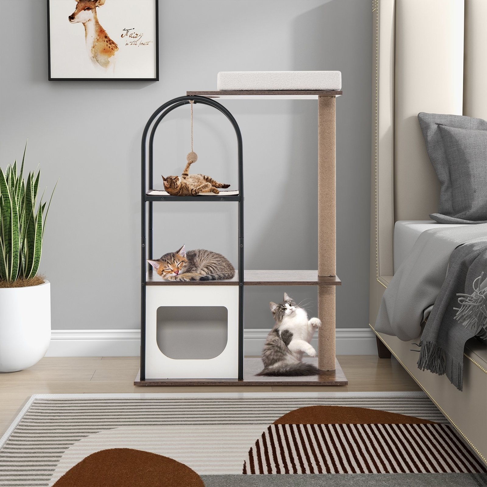 47 Inch Tall Cat Tree Tower Top Perch Cat Bed with Metal Frame, White Cat Trees Condos & Scratchers   at Gallery Canada