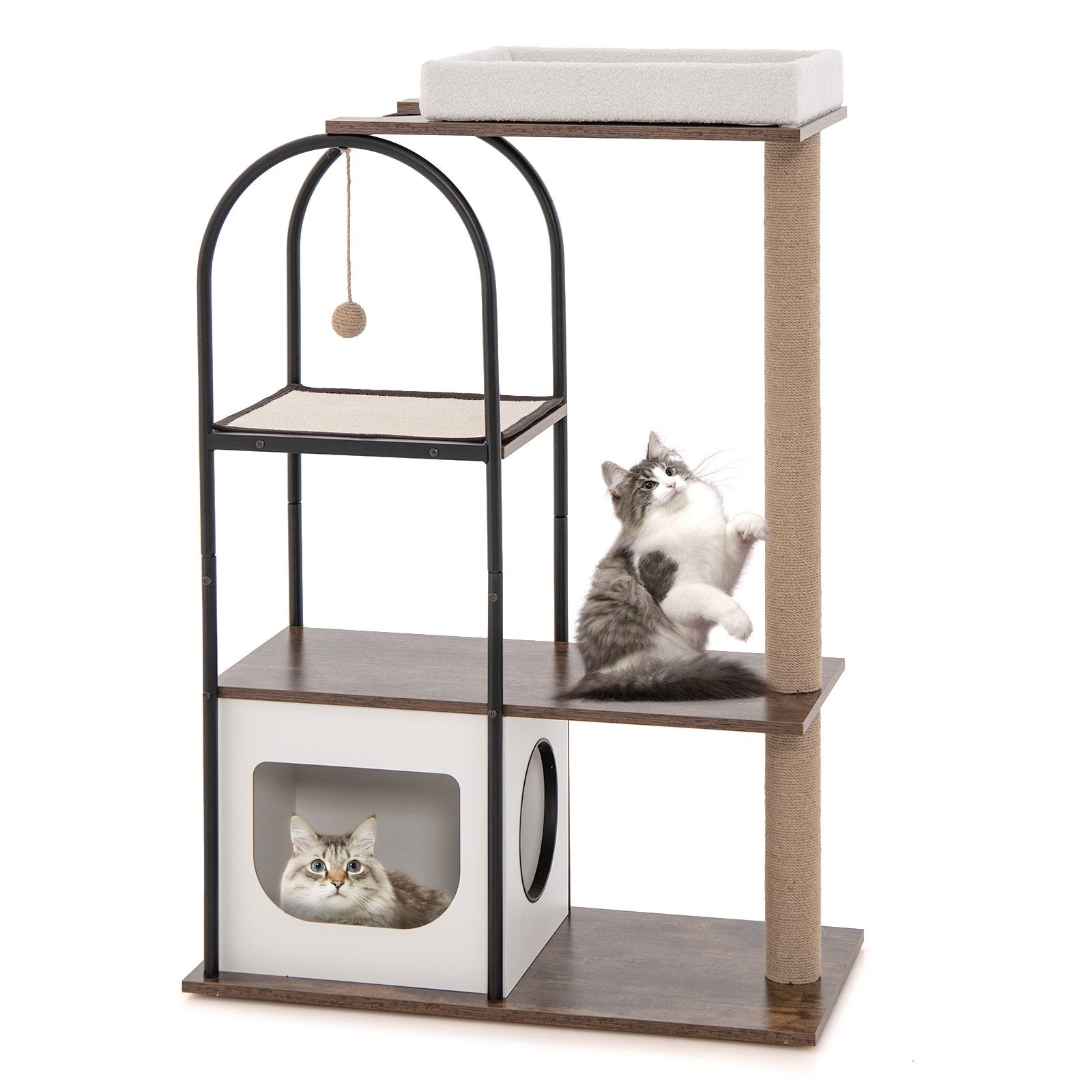 47 Inch Tall Cat Tree Tower Top Perch Cat Bed with Metal Frame, White Cat Trees Condos & Scratchers   at Gallery Canada