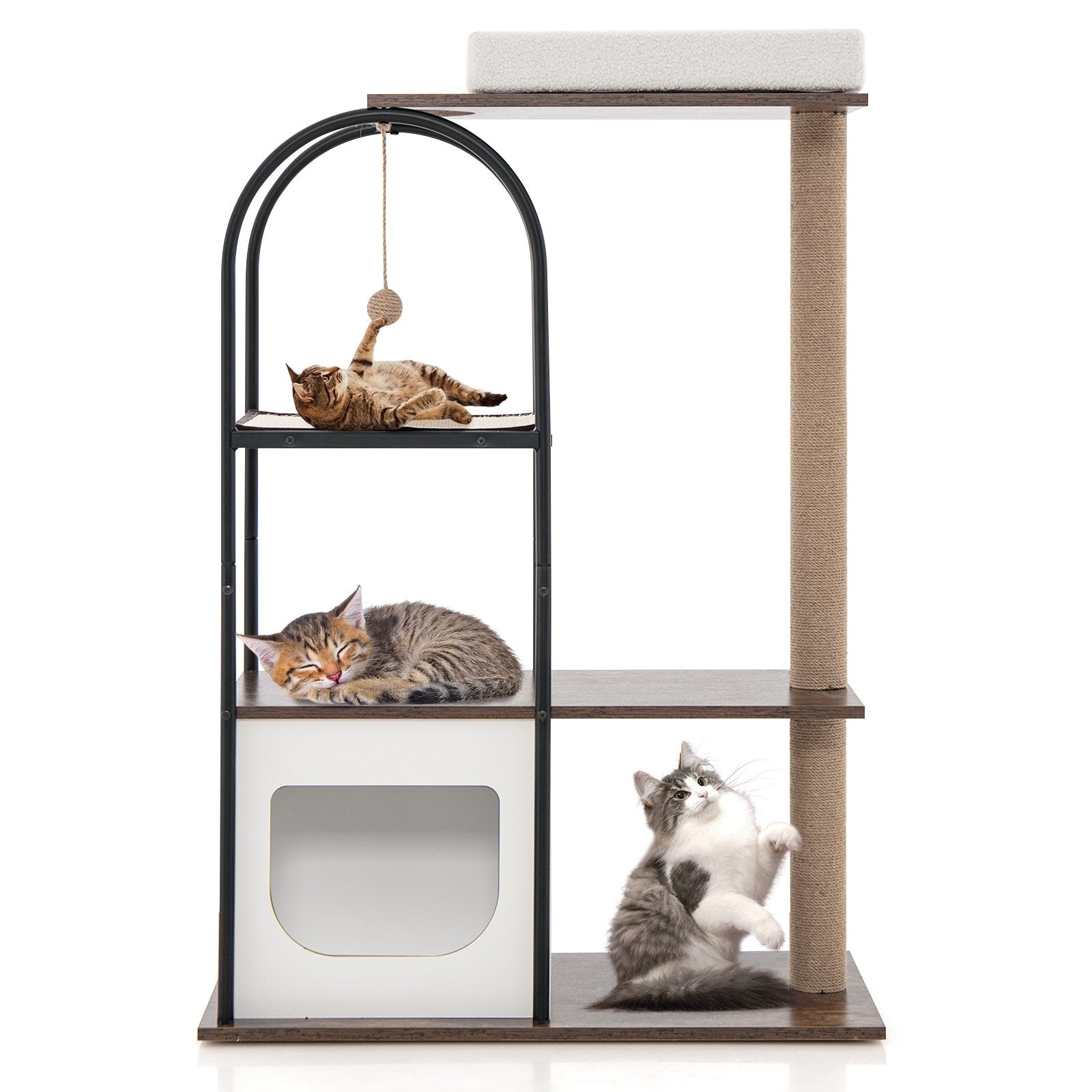 47 Inch Tall Cat Tree Tower Top Perch Cat Bed with Metal Frame, White Cat Trees Condos & Scratchers   at Gallery Canada