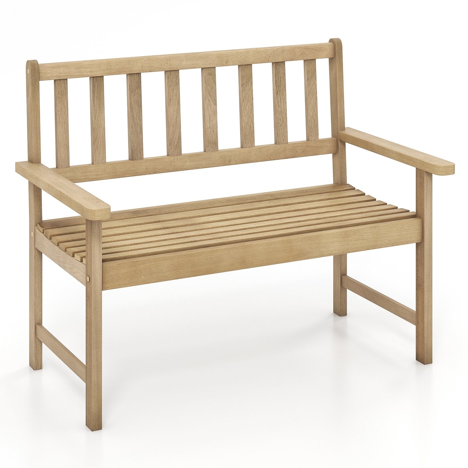 Outdoor Indonesia Teak Wood Garden Bench 2-Person with Backrest and Armrests, Natural Outdoor Benches   at Gallery Canada