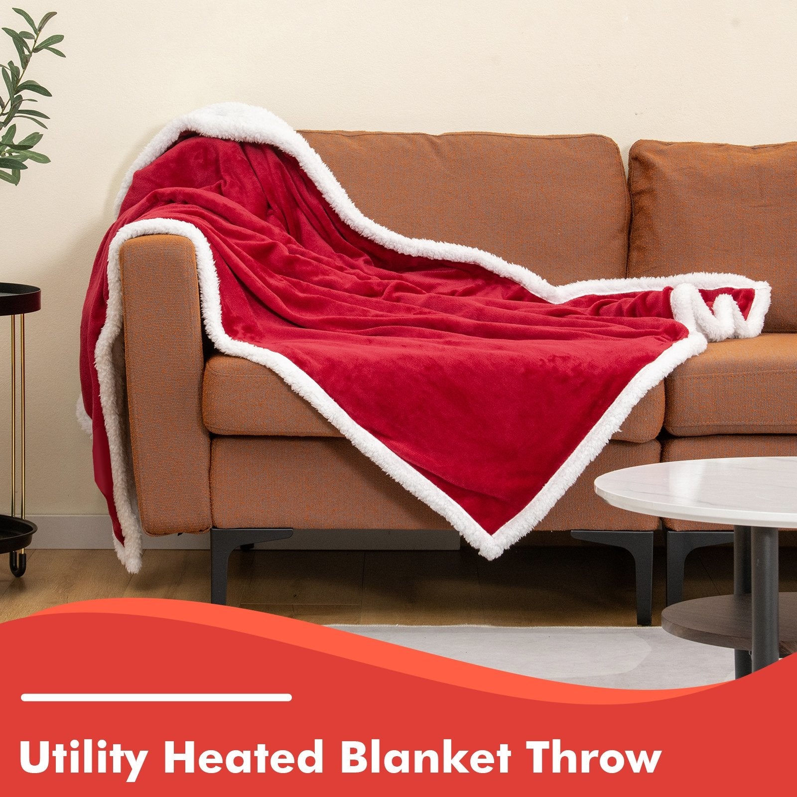 Electric Heated Blanket Throw Reversible Flannel and Sherpa Blanket, Red Bedding   at Gallery Canada