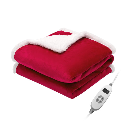 Electric Heated Blanket Throw Reversible Flannel and Sherpa Blanket, Red Bedding Red  at Gallery Canada