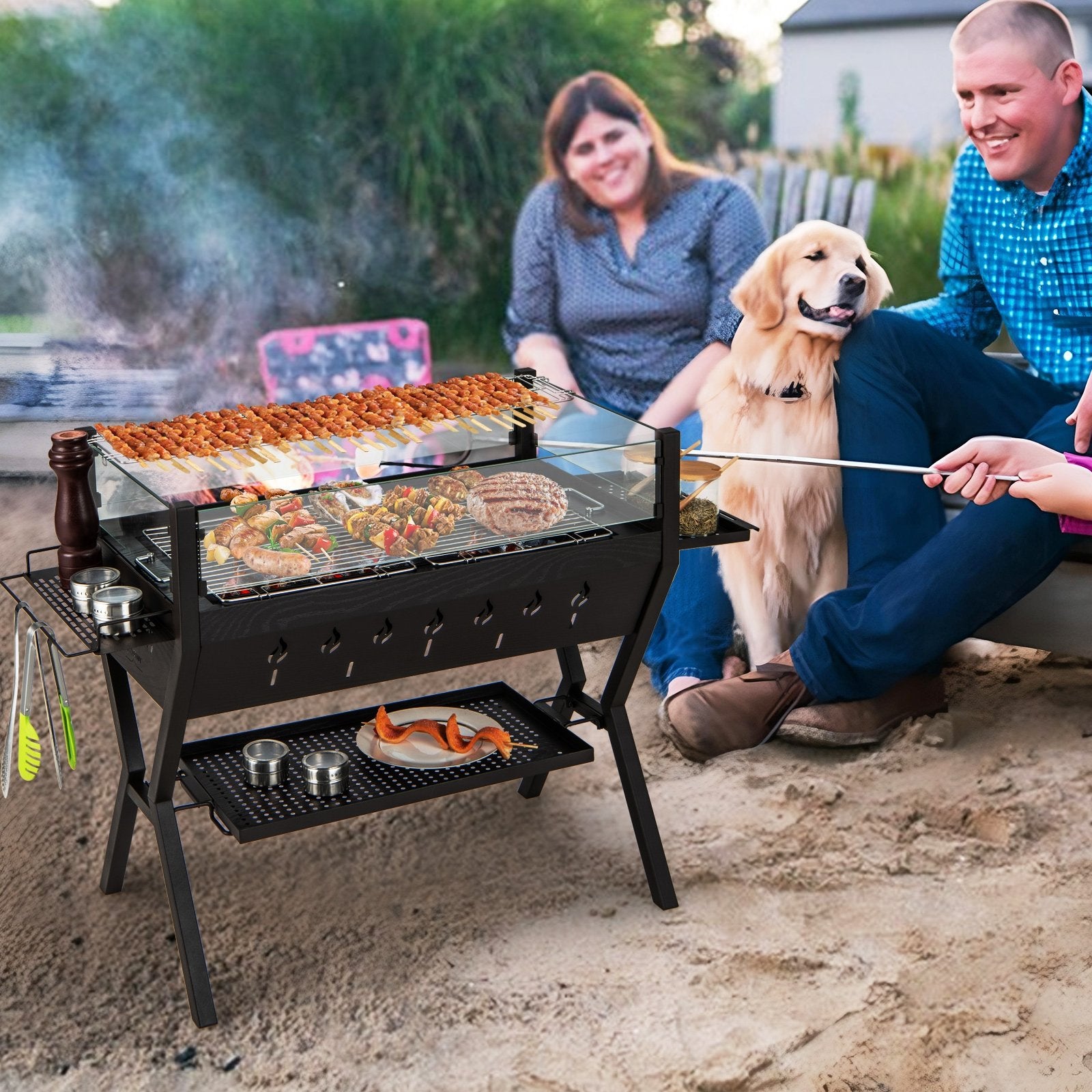 Barbecue Charcoal Grills with Wind Guard Seasoning Racks, Black Outdoor Grills   at Gallery Canada