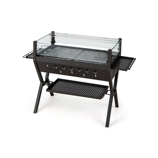 Barbecue Charcoal Grills with Wind Guard Seasoning Racks, Black - Gallery Canada