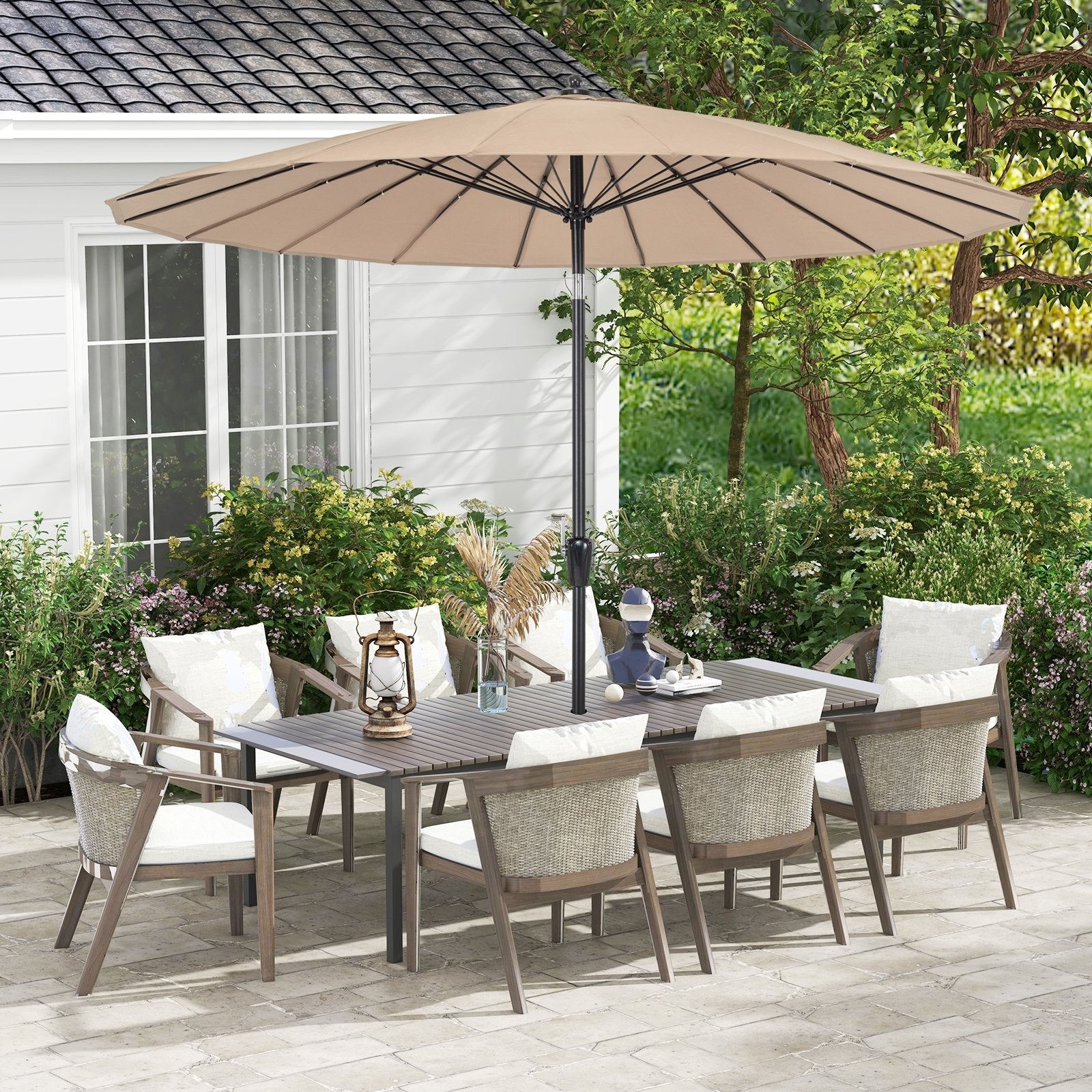 9 Feet Round Patio Umbrella with 18 Fiberglass Ribs, Tan Outdoor Umbrellas   at Gallery Canada