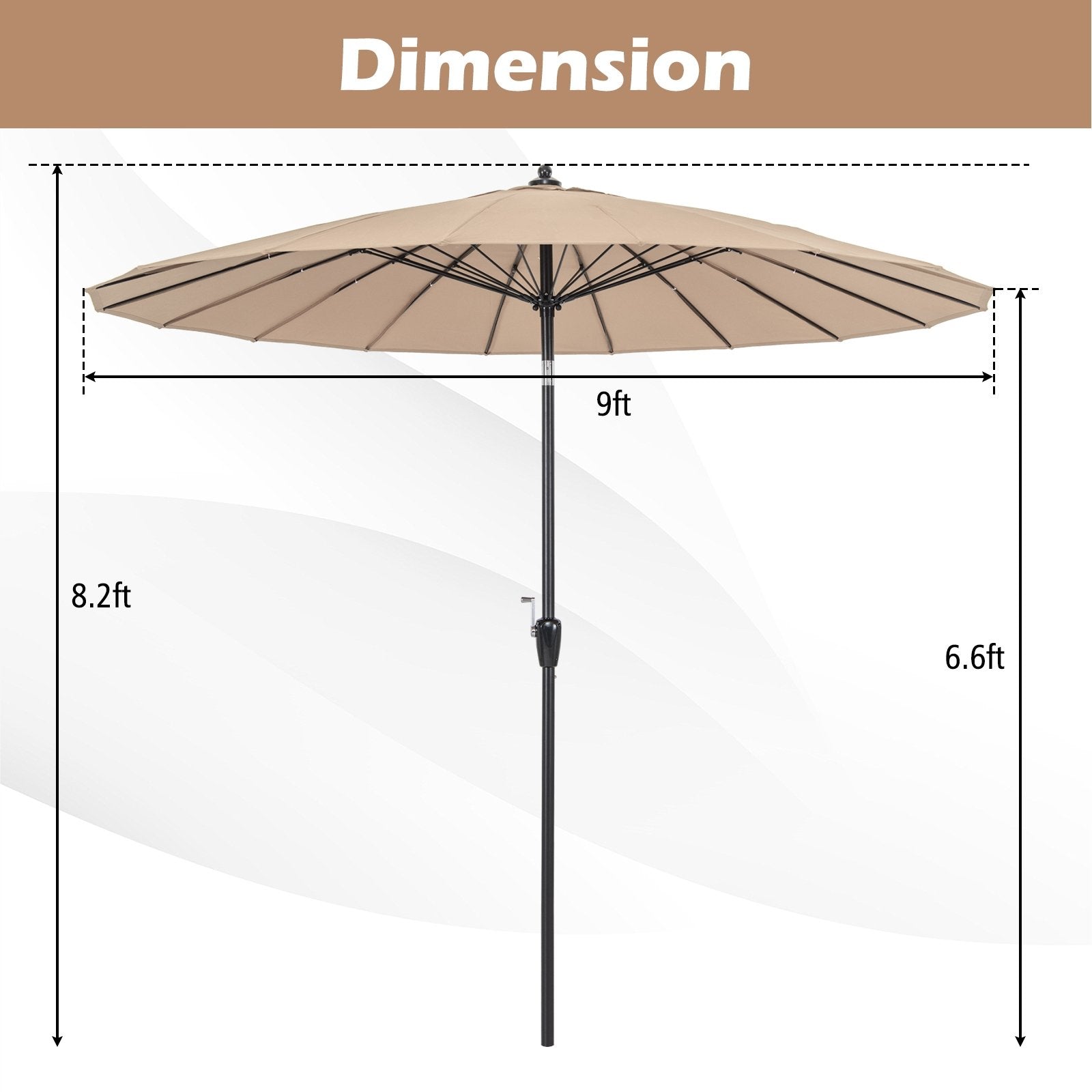 9 Feet Round Patio Umbrella with 18 Fiberglass Ribs, Tan Outdoor Umbrellas   at Gallery Canada