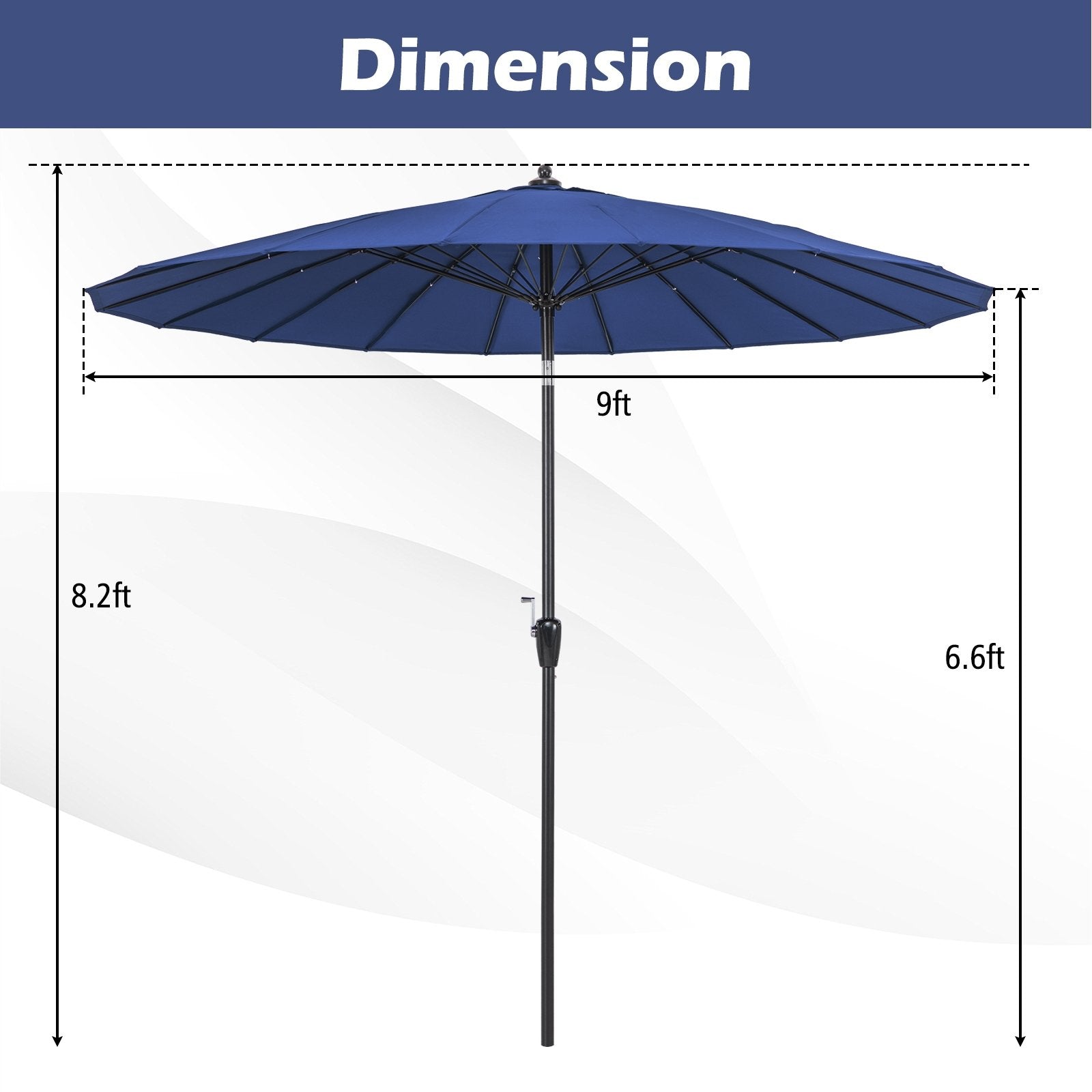 9 Feet Round Patio Umbrella with 18 Fiberglass Ribs, Navy Outdoor Umbrellas   at Gallery Canada