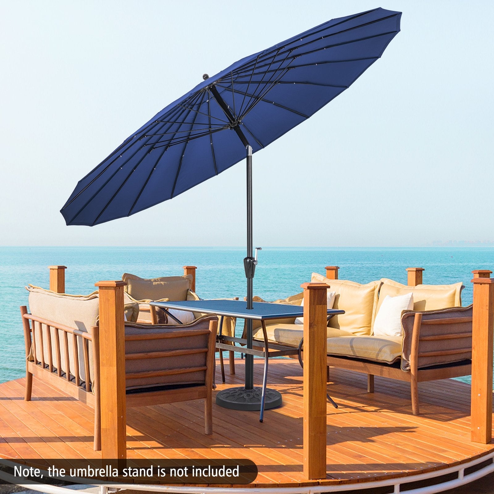 9 Feet Round Patio Umbrella with 18 Fiberglass Ribs, Navy Outdoor Umbrellas   at Gallery Canada