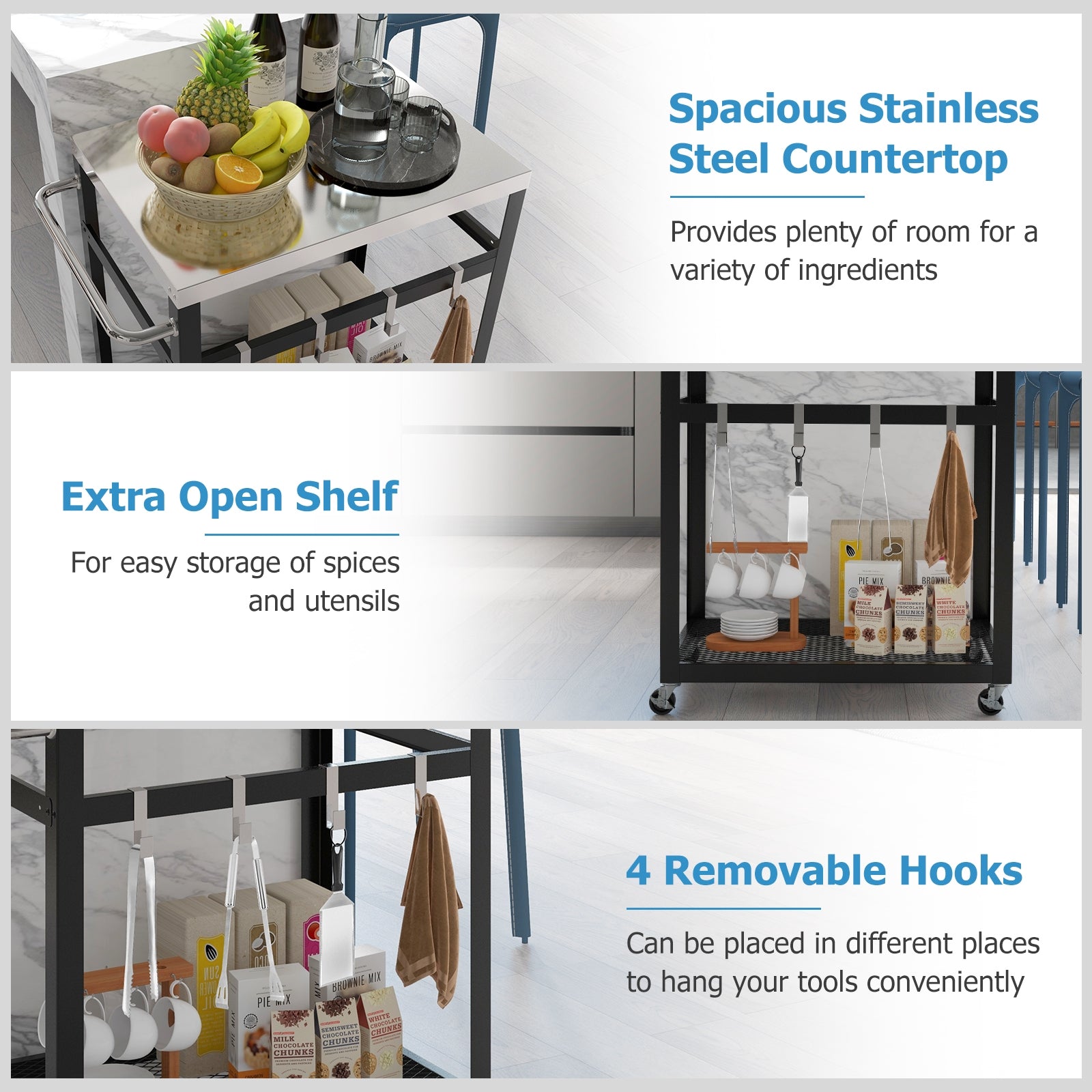 2-Tier Stainless Steel Grill Cart with 4 Hooks and Wheels BBQ Table, Black Outdoor Grills at Gallery Canada