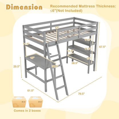 Twin Size Loft Bed with Desk and Bookshelves for Kids and Teens, Gray Bunk Bed Frame   at Gallery Canada