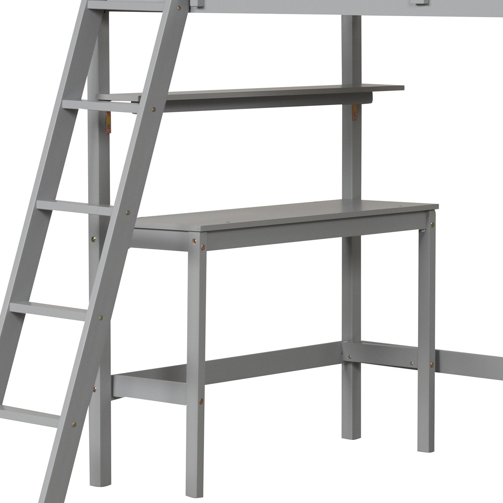 Twin Size Loft Bed with Desk and Bookshelves for Kids and Teens, Gray Bunk Bed Frame   at Gallery Canada