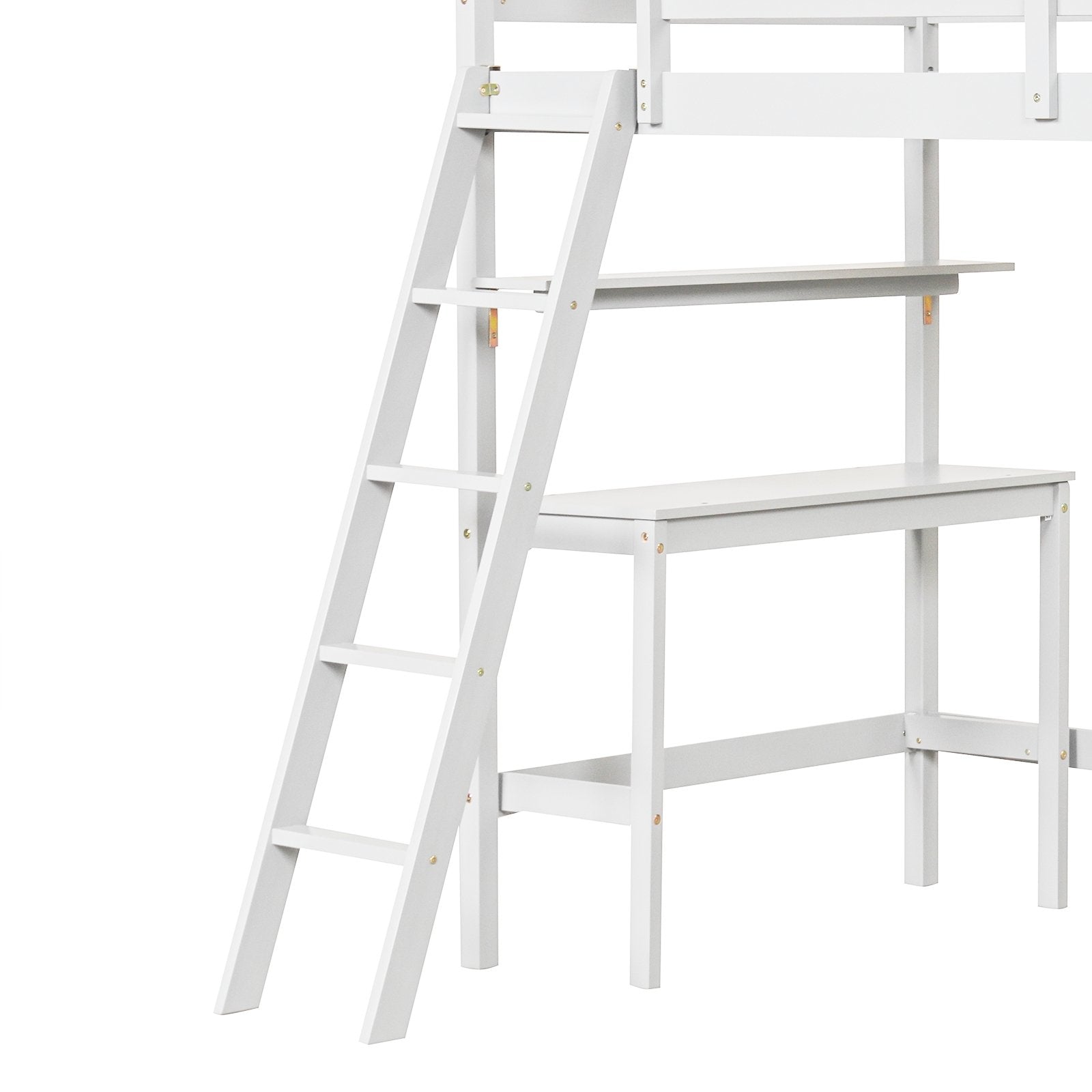 Twin Size Loft Bed with Desk and Bookshelves for Kids and Teens, White Bunk Bed Frame   at Gallery Canada