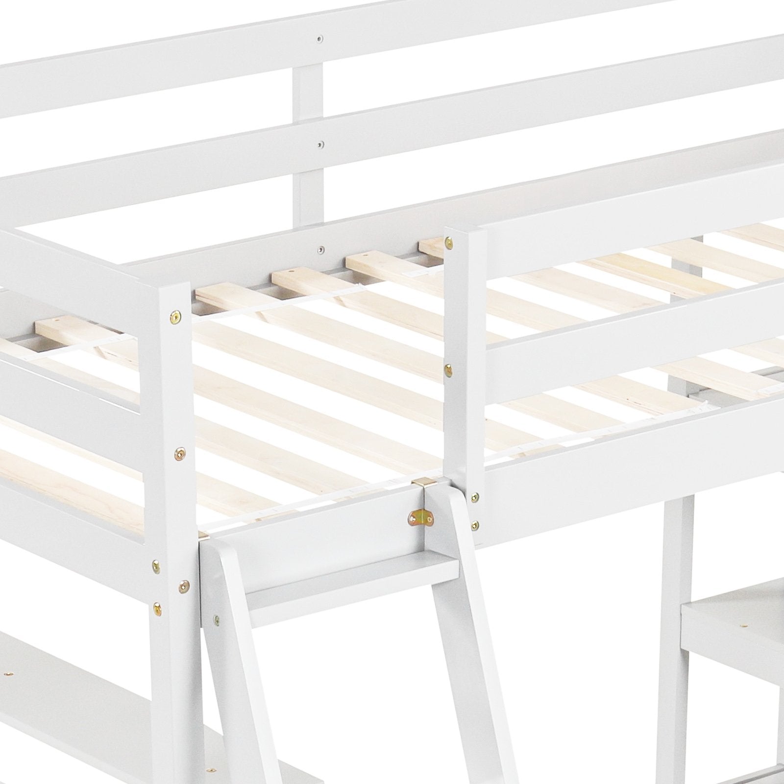 Twin Size Loft Bed with Desk and Bookshelves for Kids and Teens, White Bunk Bed Frame   at Gallery Canada