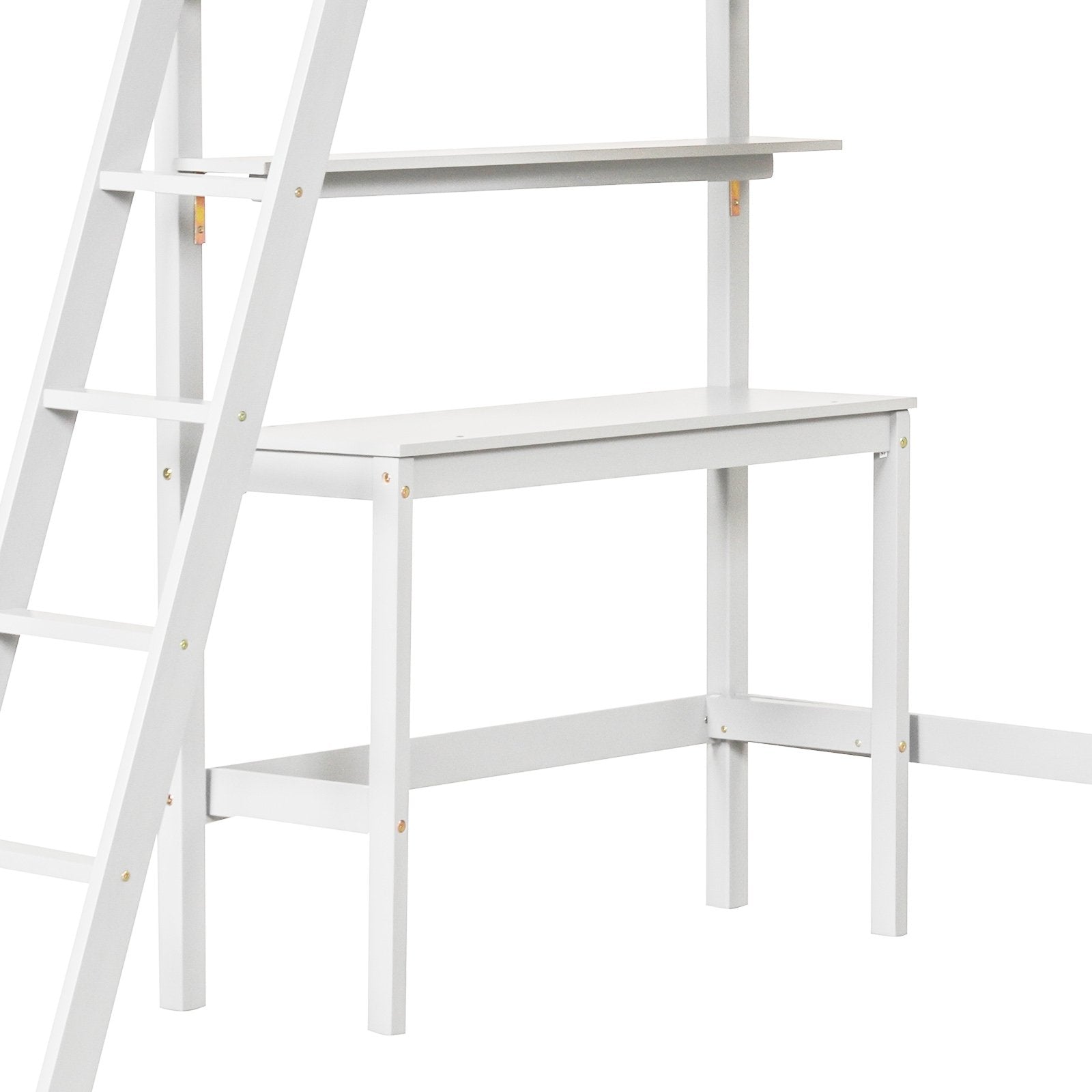 Twin Size Loft Bed with Desk and Bookshelves for Kids and Teens, White Bunk Bed Frame   at Gallery Canada