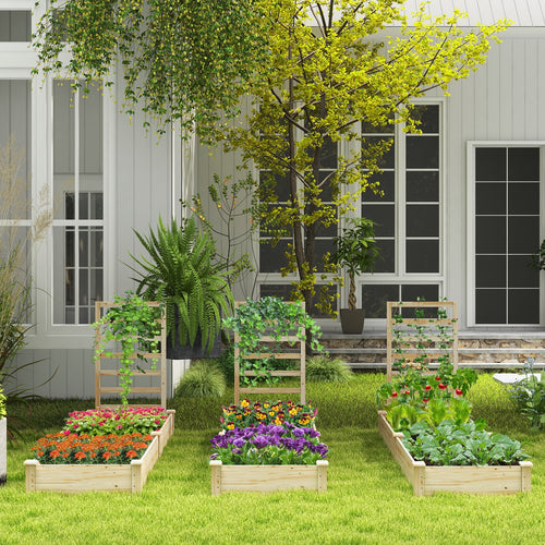 Raised Garden Bed with Planter Box and Trellis, Natural