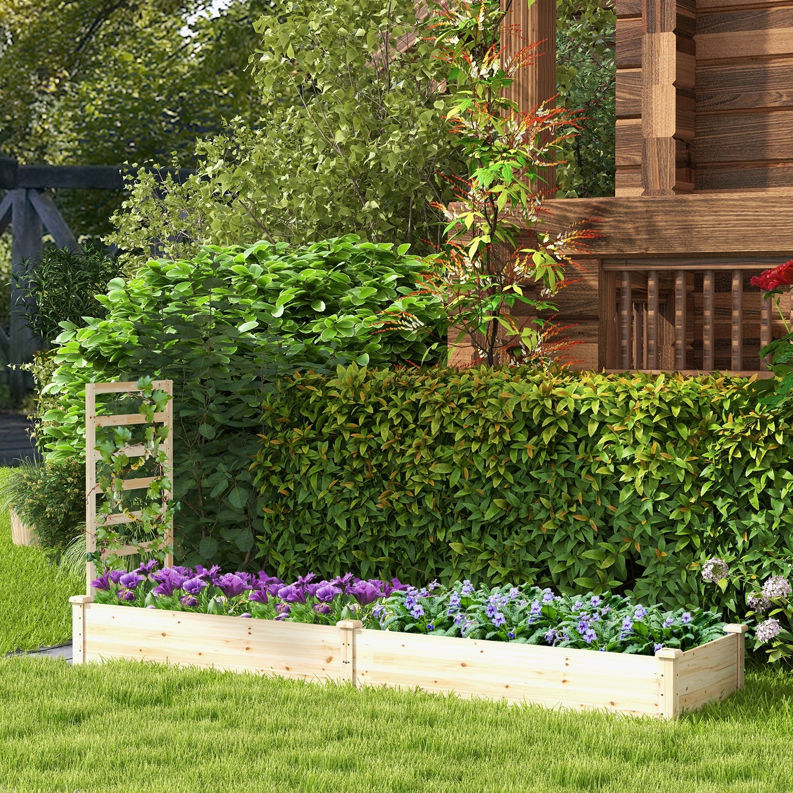 Raised Garden Bed with Planter Box and Trellis, Natural Raised Garden Beds at Gallery Canada
