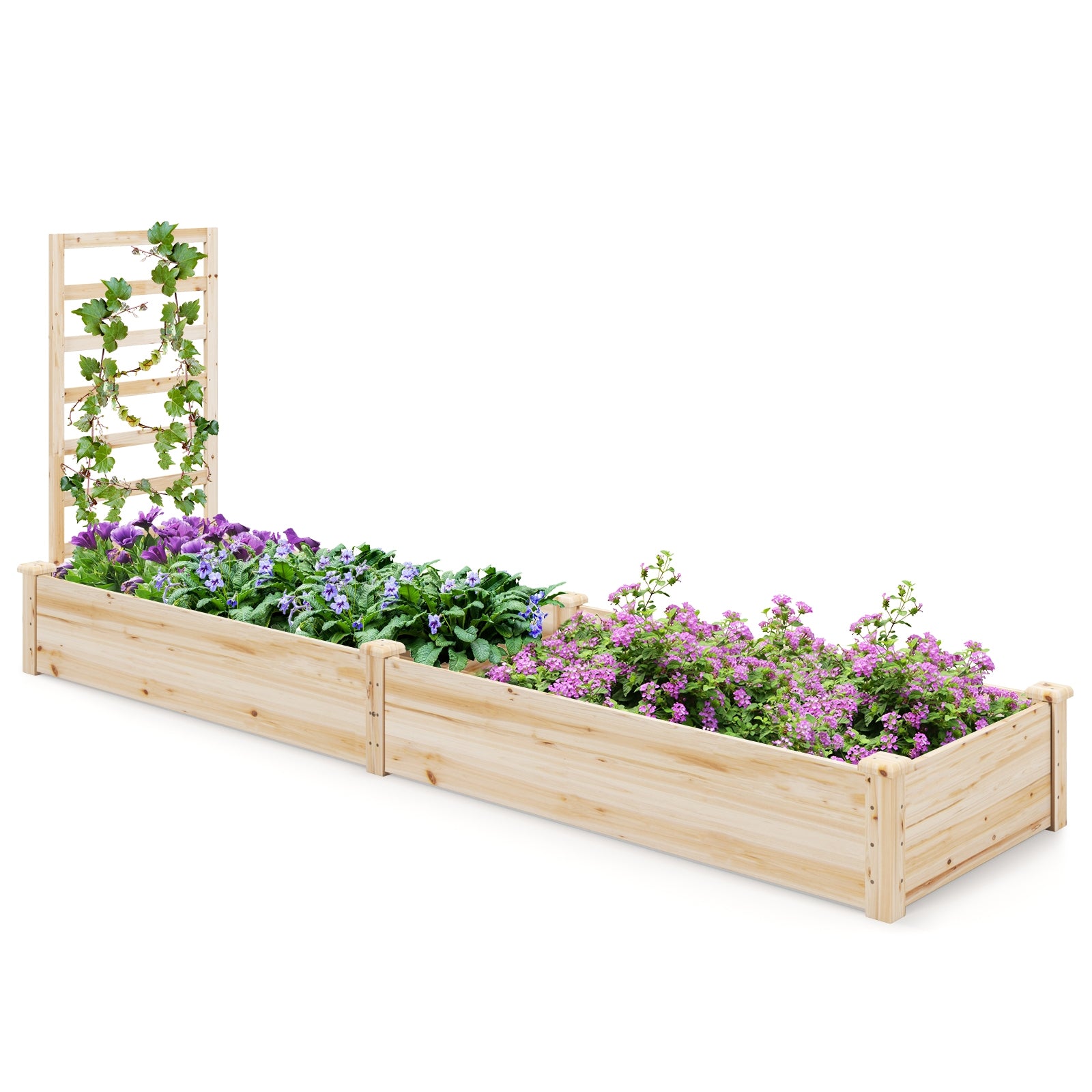 Raised Garden Bed with Planter Box and Trellis, Natural Raised Garden Beds Natural at Gallery Canada