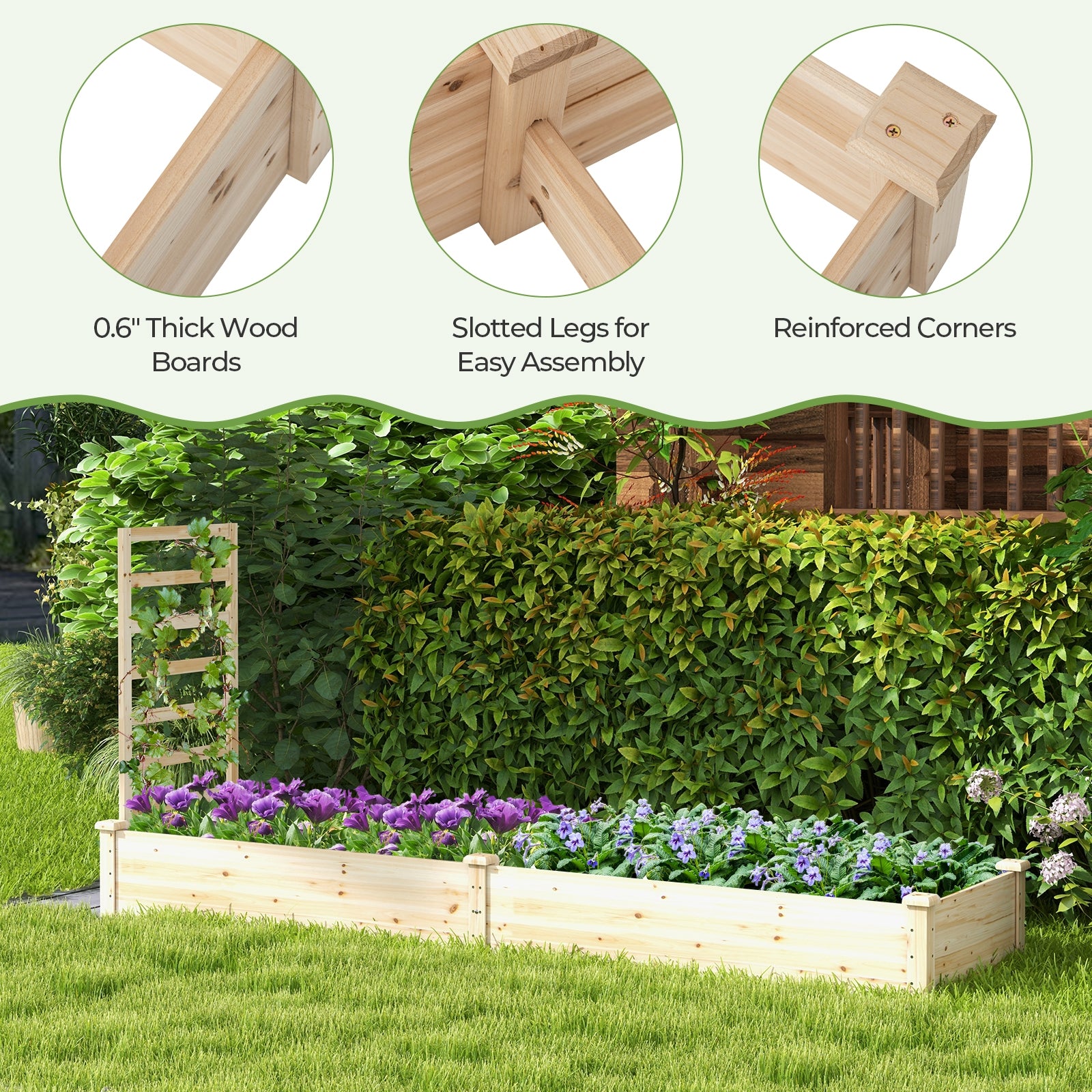 Raised Garden Bed with Planter Box and Trellis, Natural Raised Garden Beds at Gallery Canada