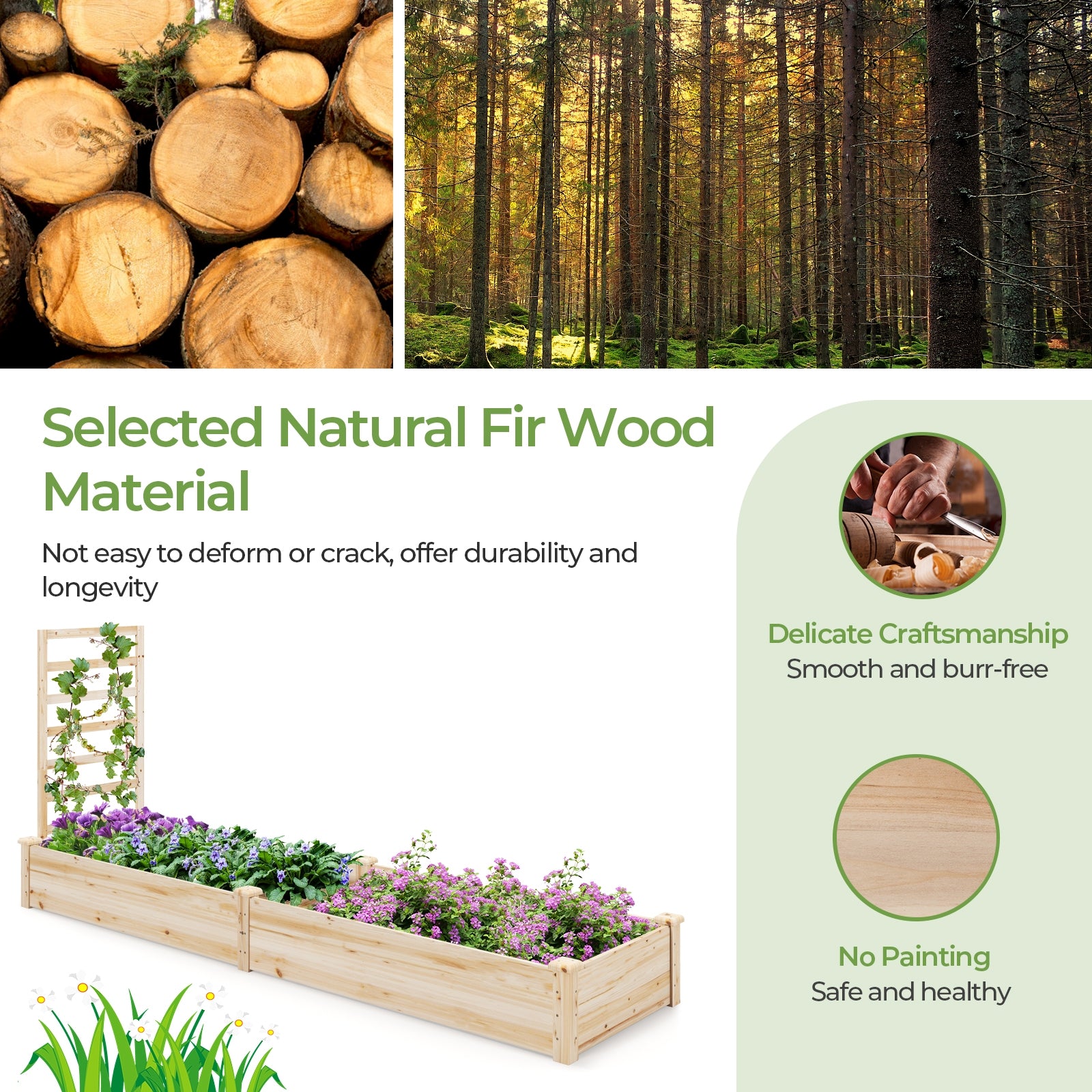 Raised Garden Bed with Planter Box and Trellis, Natural Raised Garden Beds at Gallery Canada