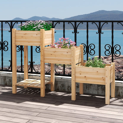 3-Tier Wooden Raised Garden Bed with Open Storage Shelf, Natural Raised Garden Beds   at Gallery Canada