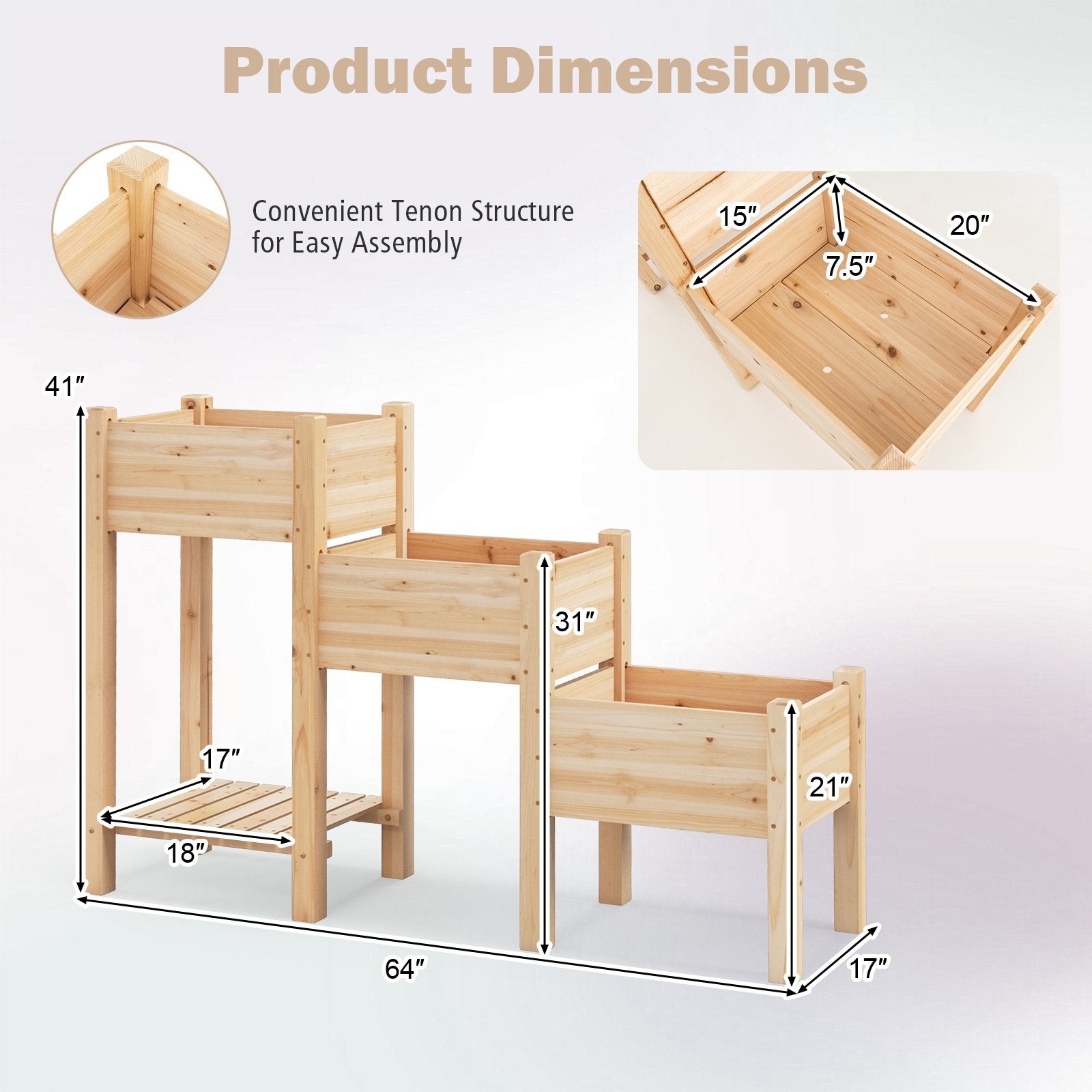 3-Tier Wooden Raised Garden Bed with Open Storage Shelf, Natural Raised Garden Beds   at Gallery Canada