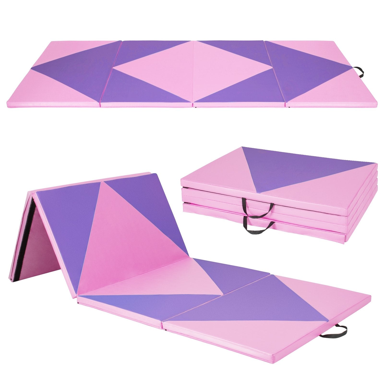 4-Panel PU Leather Folding Exercise Gym Mat with Hook and Loop Fasteners, Pink & Purple Yoga & Gym Mats Pink & Purple at Gallery Canada
