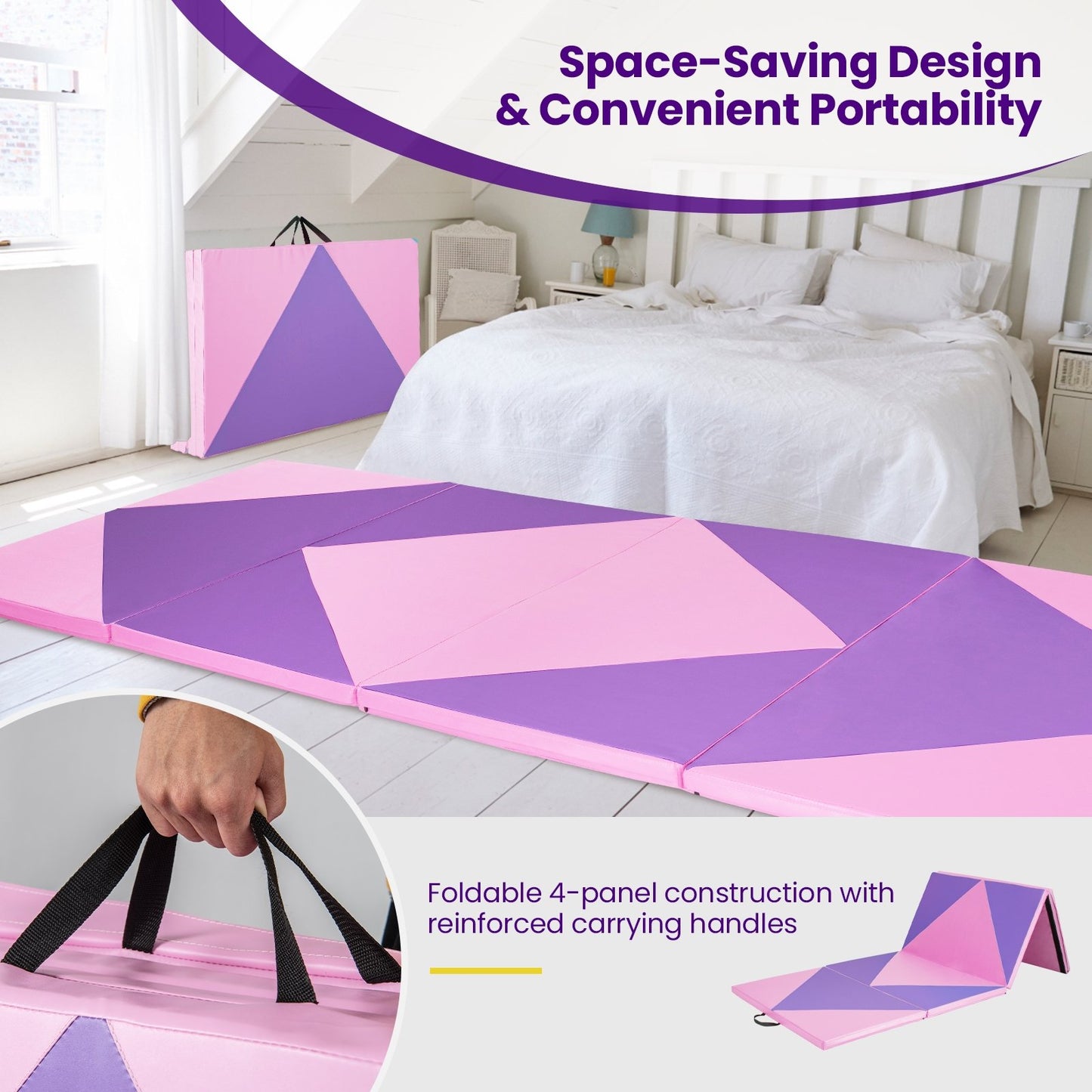 4-Panel PU Leather Folding Exercise Gym Mat with Hook and Loop Fasteners, Pink & Purple Yoga & Gym Mats   at Gallery Canada