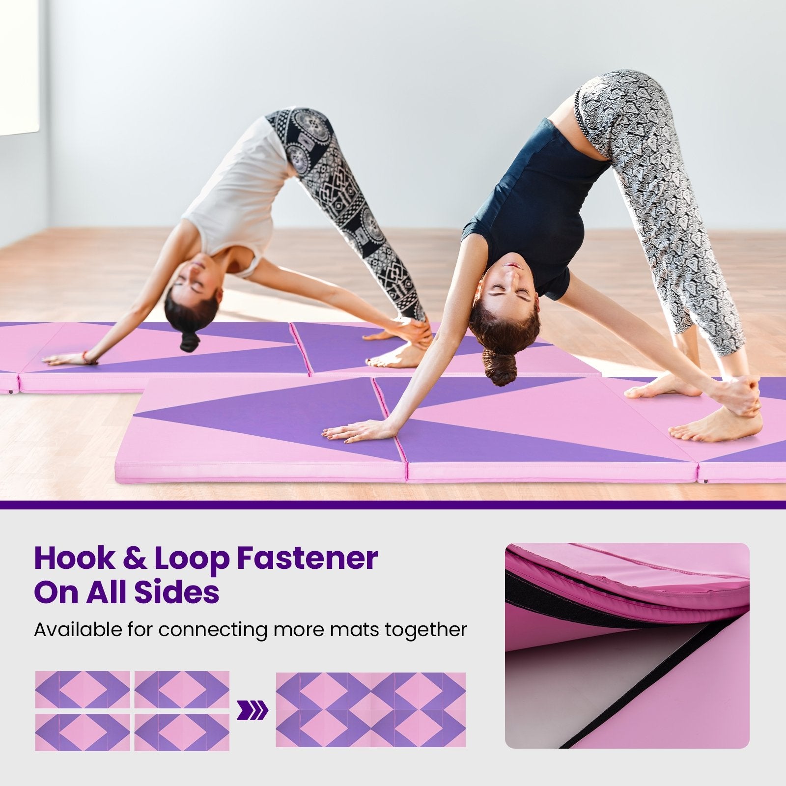 4-Panel PU Leather Folding Exercise Gym Mat with Hook and Loop Fasteners, Pink & Purple Yoga & Gym Mats   at Gallery Canada