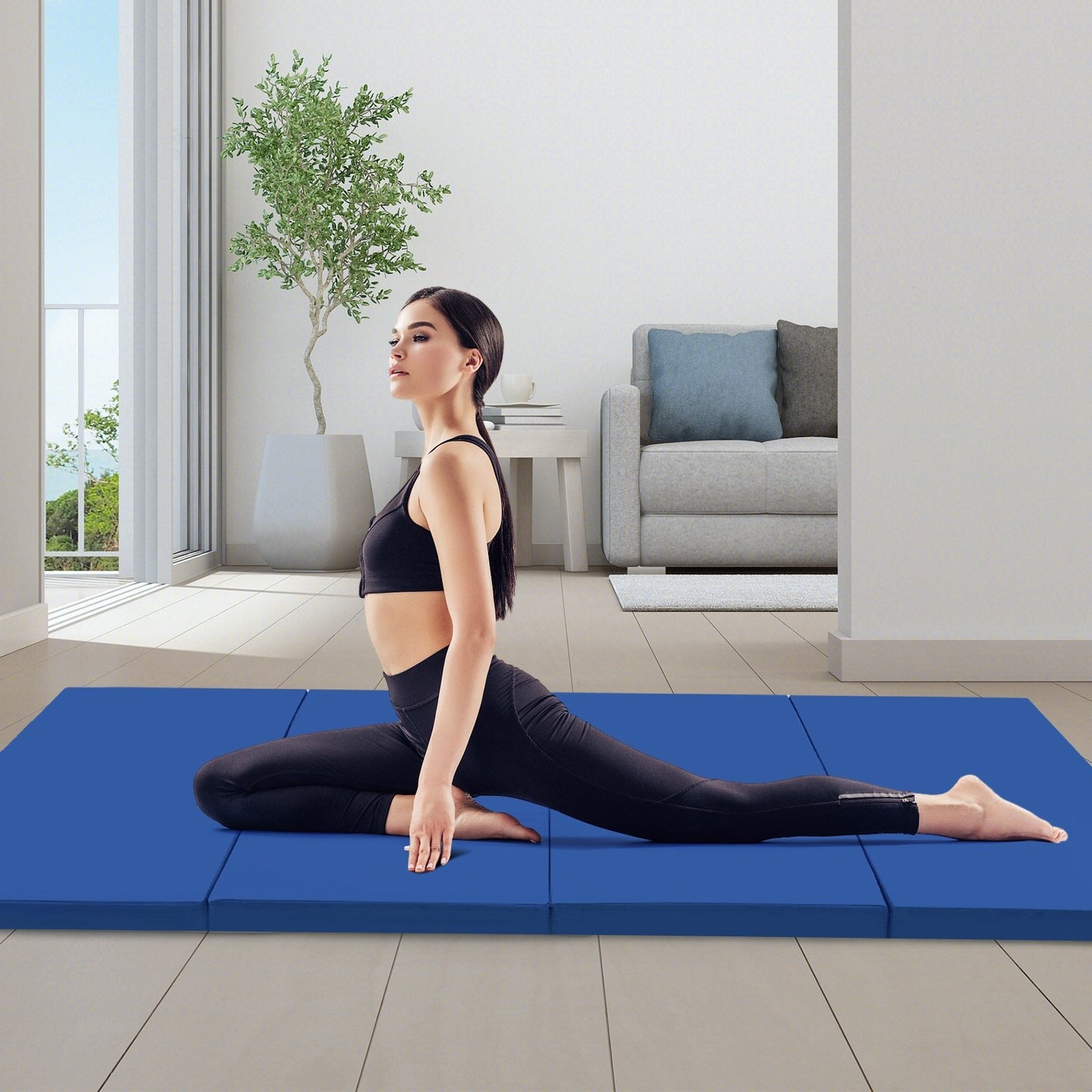 4-Panel PU Leather Folding Exercise Mat with Carrying Handles, Navy Yoga & Gym Mats   at Gallery Canada