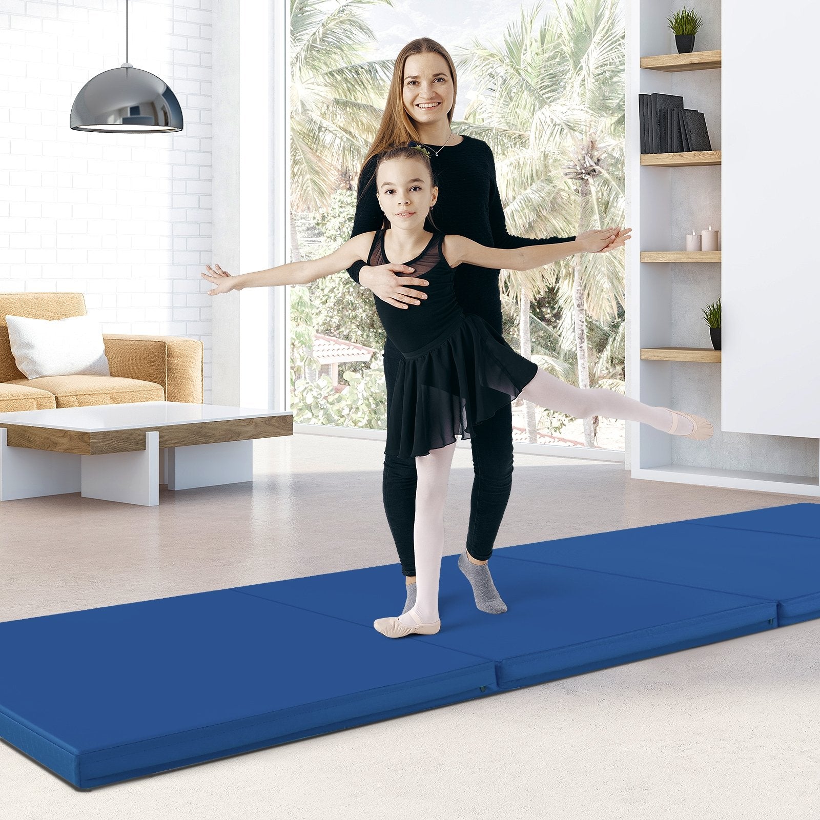 4-Panel PU Leather Folding Exercise Mat with Carrying Handles, Navy Yoga & Gym Mats   at Gallery Canada