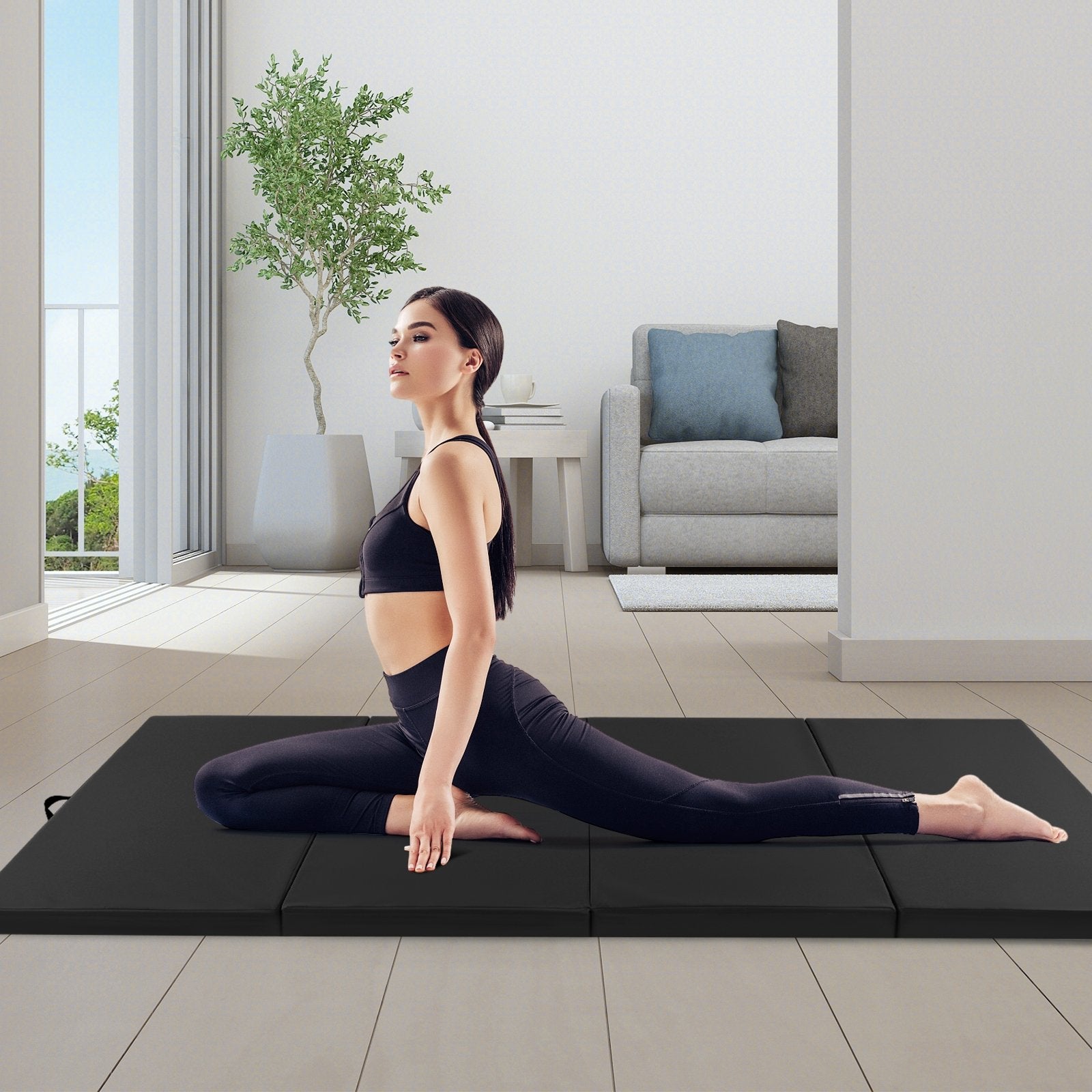 4-Panel PU Leather Folding Exercise Mat with Carrying Handles, Black Yoga & Gym Mats   at Gallery Canada