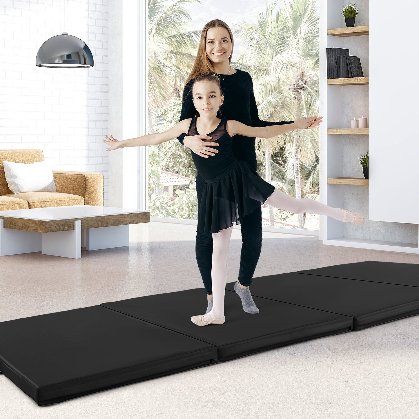 4-Panel PU Leather Folding Exercise Mat with Carrying Handles, Black Yoga & Gym Mats   at Gallery Canada