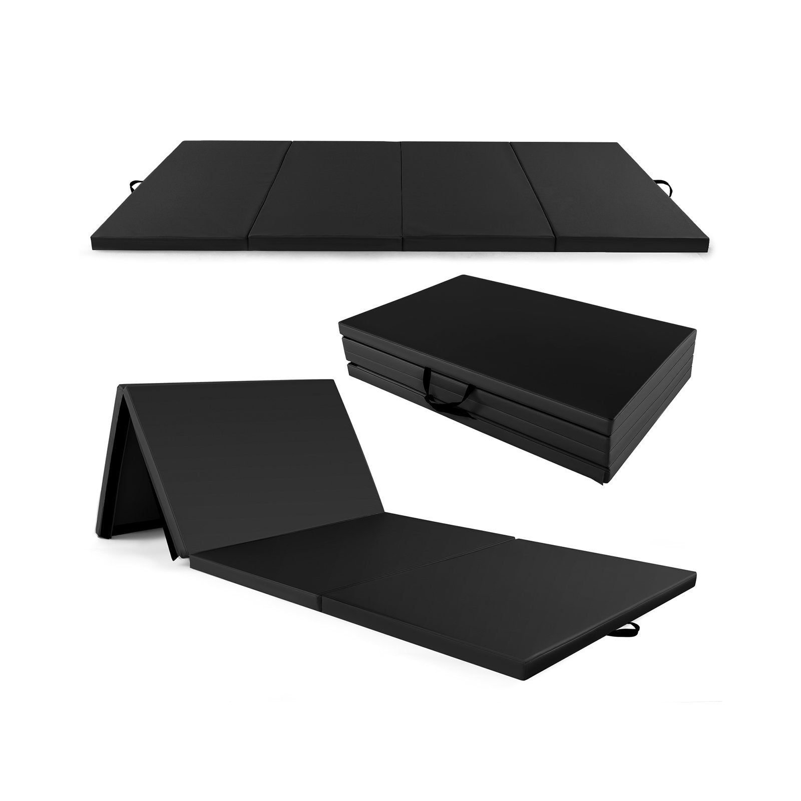 4-Panel PU Leather Folding Exercise Mat with Carrying Handles, Black Yoga & Gym Mats   at Gallery Canada