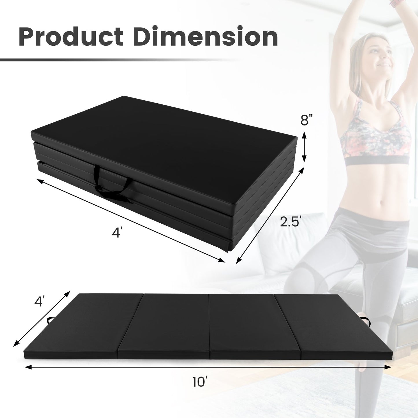 4-Panel PU Leather Folding Exercise Mat with Carrying Handles, Black Yoga & Gym Mats   at Gallery Canada