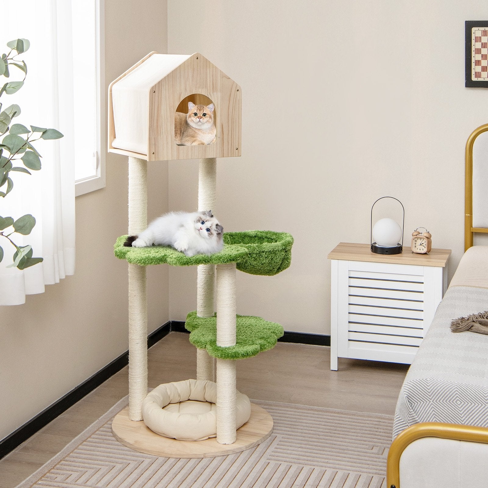 55 Inch Tall Cat Climbing Stand with Sisal Scratching Posts and Soft Cat Bed for Indoor Kittens, Green Cat Trees Condos & Scratchers   at Gallery Canada