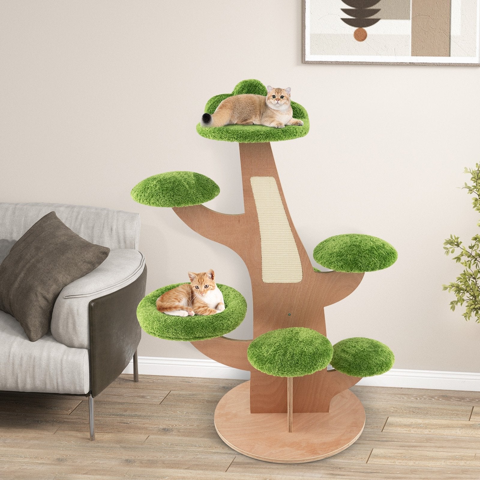 50 Inch Pine Shape Cat Tree for Indoor Cats with Sisal Scratching Board, Green Cat Trees Condos & Scratchers   at Gallery Canada